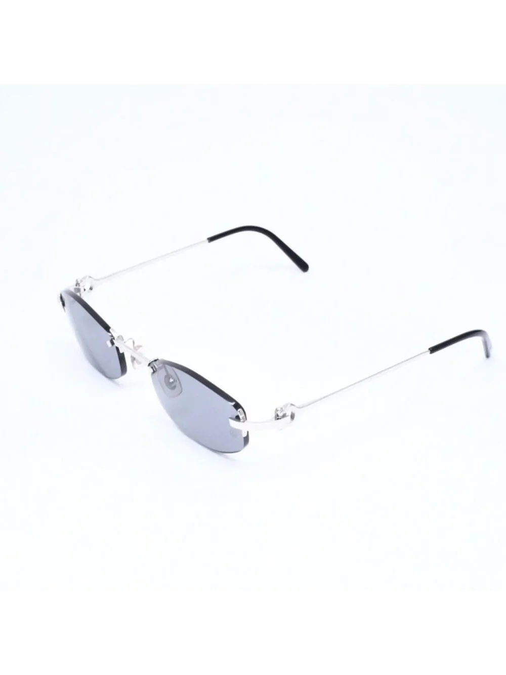 Cartier Rimless Oval Sunglasses 2C Motif Black Allie Silver Eyewear